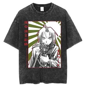 FULLMETAL ALCHEMIST Street Trend Brand Animation Printing 7Cotton Washed Short Sleeve T-Shirt Men's and Women's Summer