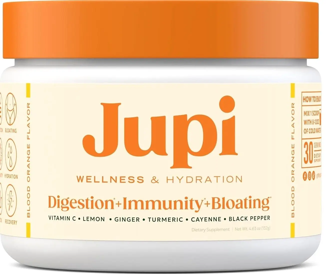 Hydration & Wellness Powder – Turmeric & Ginger shots, Vitamin C Supplement for Energy, Immune Support & Digestive Health – Vegan, Gluten-Free Drink Mix for Men & Women, Citrus Flavor 30 servings