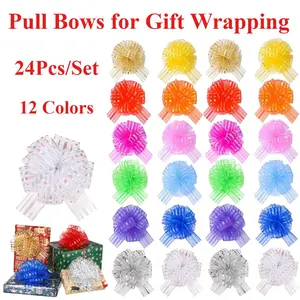 Pack fo 24 Large Pull Bow 6 inches Organza Gift Wrapping Ribbon Bow for Wedding Baskets Gift Wrapping and Decoration(Mixed Color) - Home Improvement.