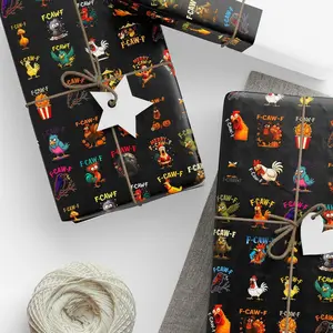 Custum Funny F-Caw-F Chicken & Craw Wrapping Paper – Screaming Birds Meme Gift Wrap, Xmas Farm Animal Humor Rooster Design Sheet, Crazy Adult Funny Chicken Gift Wrap for Vintage Xmas Parties & Holiday Decorations, Wrapping Paper trend