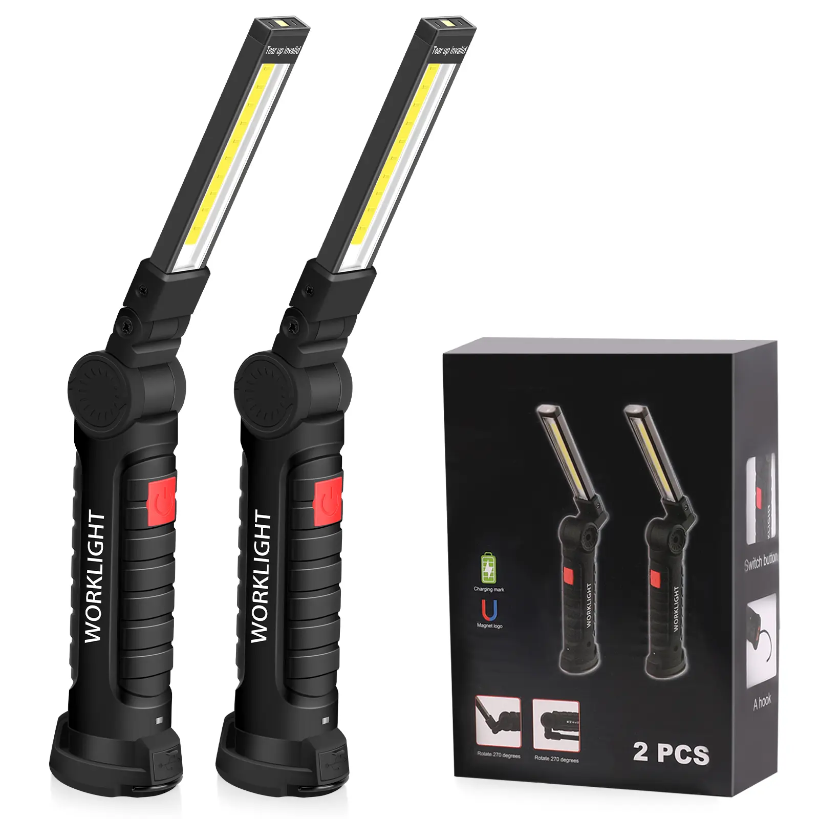 Christmas Stocking Stuffers Gifts for Adults Men Him Dad Rechargeable LED Work Light BBQ Grill Accessories Magnetic Flashlight Mechanic Light Tools Mens Gifts 2 Pack Black