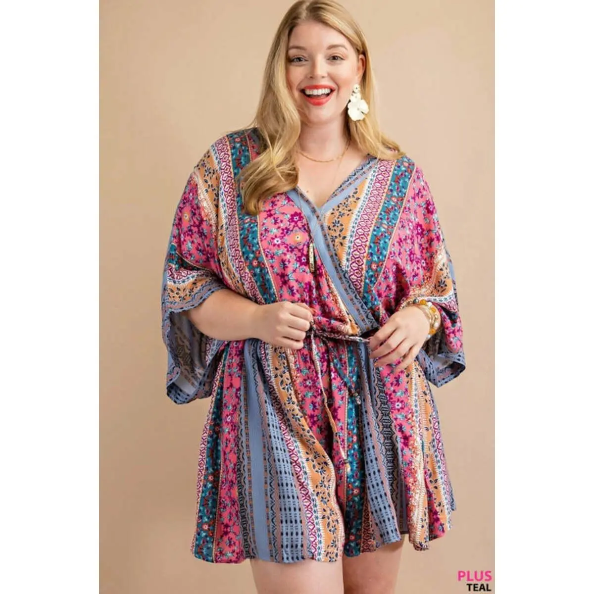 Plus Size Kimono Sleeve Godet Romper