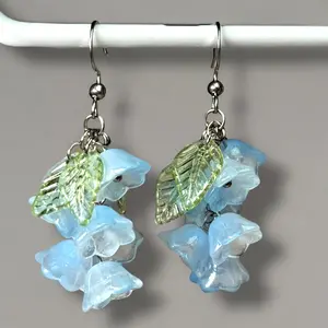 Enchanted Glass Flower Dangly Earrings Stainless Hypoallergenic Earrings for Women