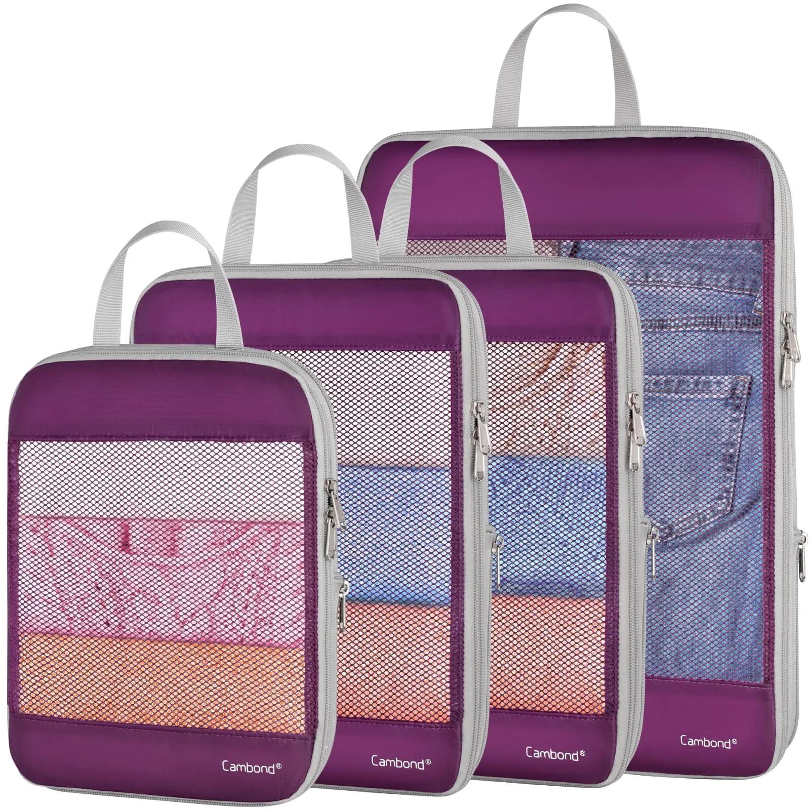 See Through Mesh Compression Packing Cubes - 4 Set Packing Cubes for Travel, Lightweight Travel Bags Luggage Packing Organizer for Carry on Suitcases