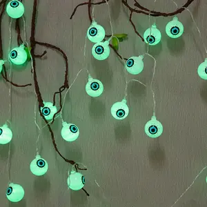 Halloween Eyeball Light String, 20 Beads with Battery Powered Lights, Indoor Outdoor Party Decorations, Haunted House Bar Atmosphere