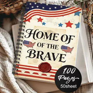 1pc Independence Day Themed Notebook, Declaration of Independence Style - Old Paper, Maps, and Handwritten Patterns. Record Historical Thoughts. Reflection Notes, Study Notes. Suitable for Teachers, History Enthusiasts, Friends. 5.5x8.3 Inch Notebook