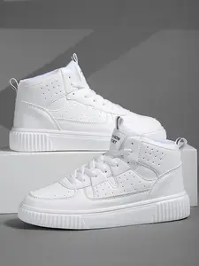 Trendy Men's High-Top Fashion Sneakers, Minimalist Stitching, Shock-Absorbing Sole, Lightweight Comfort, Casual Shoes for Daily Use