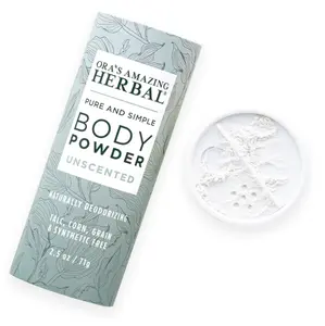 Ora's Amazing Herbal Fragrance Free Body Powder for Women and Men, Unscented Talc Free Talcum Powder, Cornstarch Free Dusting, Waxing, Natural Sugaring, Foot Powder, Dry Shampoo, Made in USA, 2.5 oz