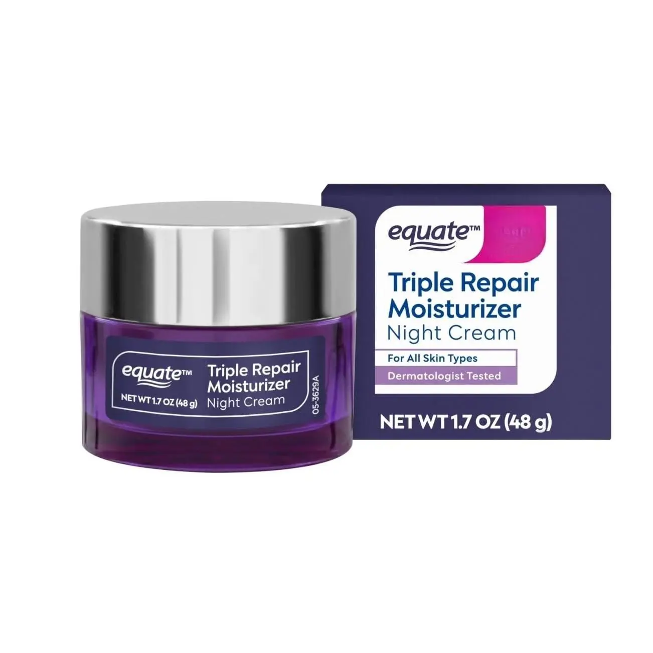 Equate Triple Repair Moisturizer Night Cream, Nighttime Hydration for All Skin Types, 1.7 oz Nourishing