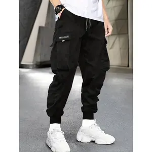 Graphic Letter Cargo Pants - Men's Drawstring Waist With Flap Pockets