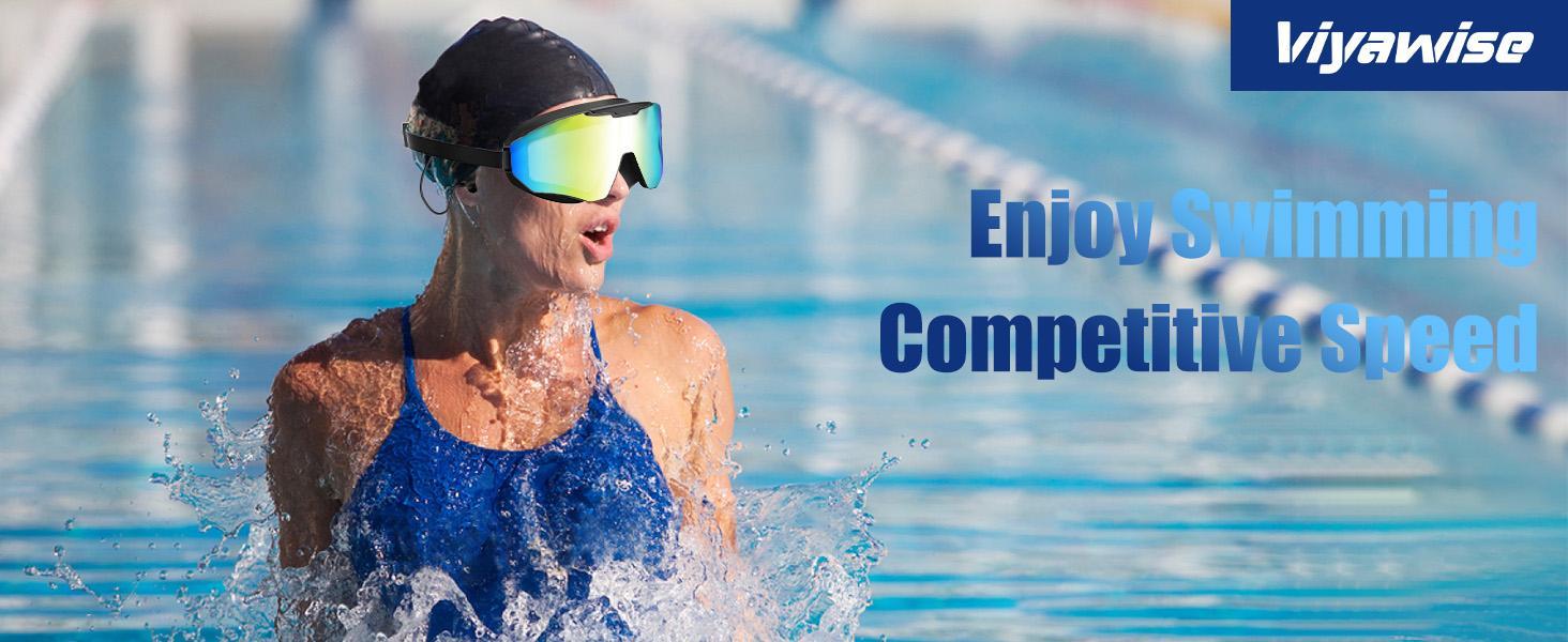 Viyawise Adult Swimming Goggles - Splash, Pool Goggles with Anti-Fog Full-Coverage Design, 3-Color UV-Protective Lenses, Waterproof Earplugs & Nose Clip for Outdoor Water Sports, Splash Swim Goggles