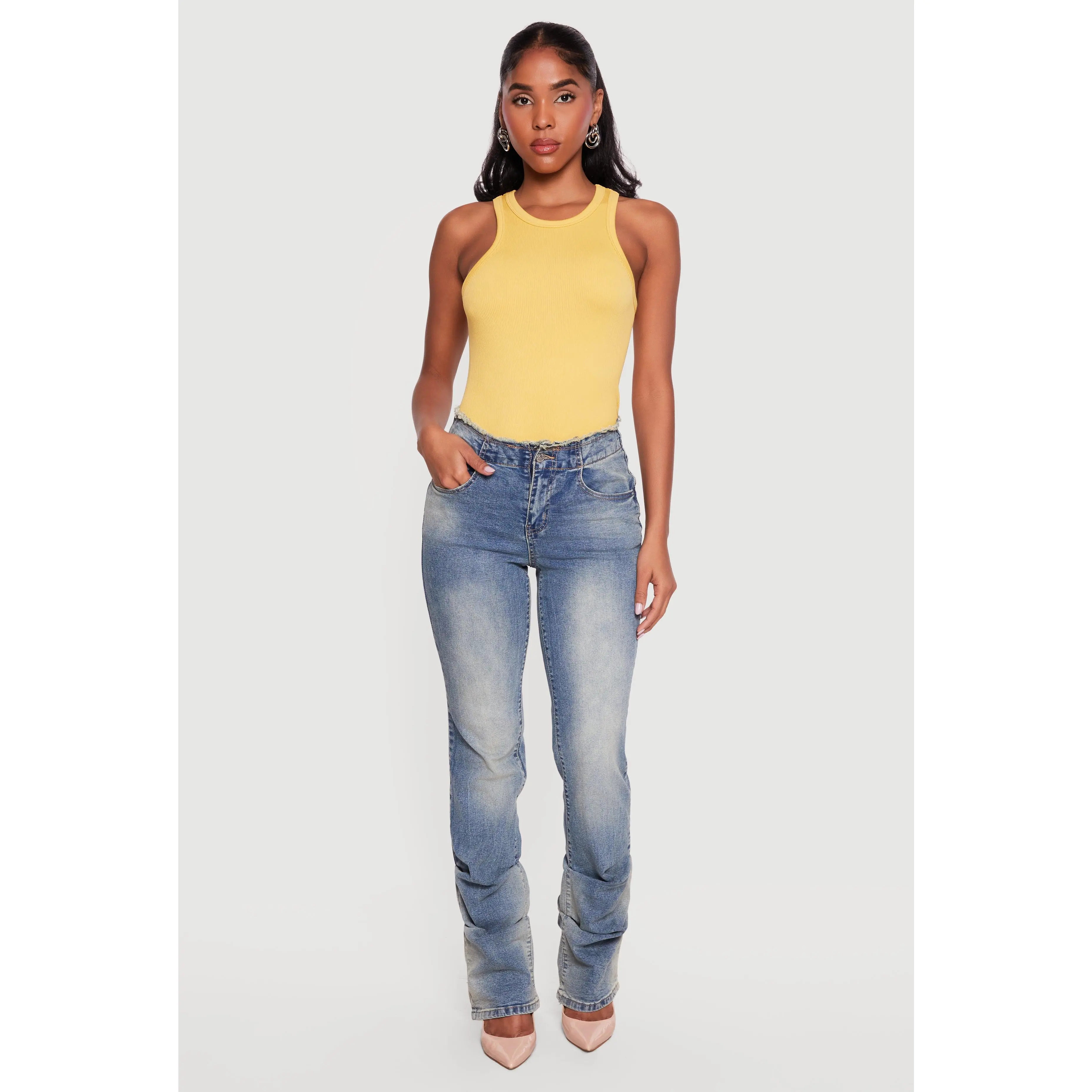 Almost Famous Frayed Stacked Bootcut Jeans