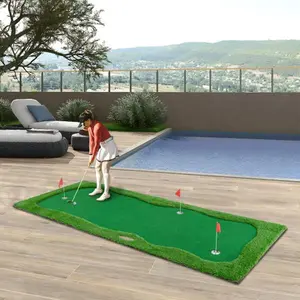 12x5 ft Golf Putting Green, Golf Training Mat with high-quality turf, 3 holes, 3 flags and cups for indoor and outdoor use