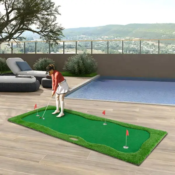 12x5 ft Golf Putting Green, Golf Training Mat with high-quality turf, 3 holes, 3 flags and cups for indoor and outdoor use
