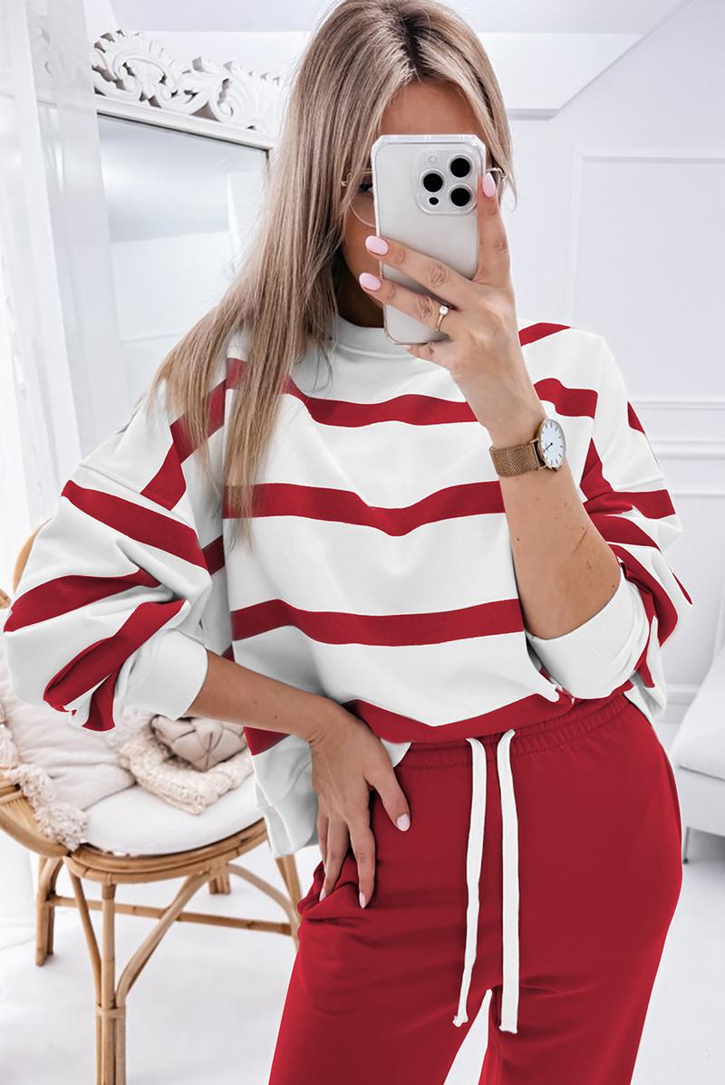 Mntaor Women's Striped Two Piece Outfit Long Sleeve Drop Shoulder Pullover Tops & Jogger Pants Sets Casual Style Comfortable Everyday Wear,Winteroutfit Mntaor Women's Striped Two Piece Outfit Long Sleeve Drop Shoulder Pullover Tops & Jogger Pants Sets Casual Style Comfortable Everyday Wear,Winteroutfit