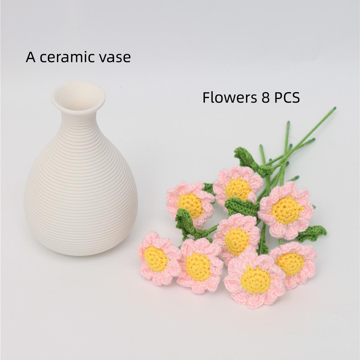 Mini Handmade Crochet Daisy with Ceramic Vase, Perfect for Table Decor, Home and Bedroom Decoration, Elegant Floral Accent