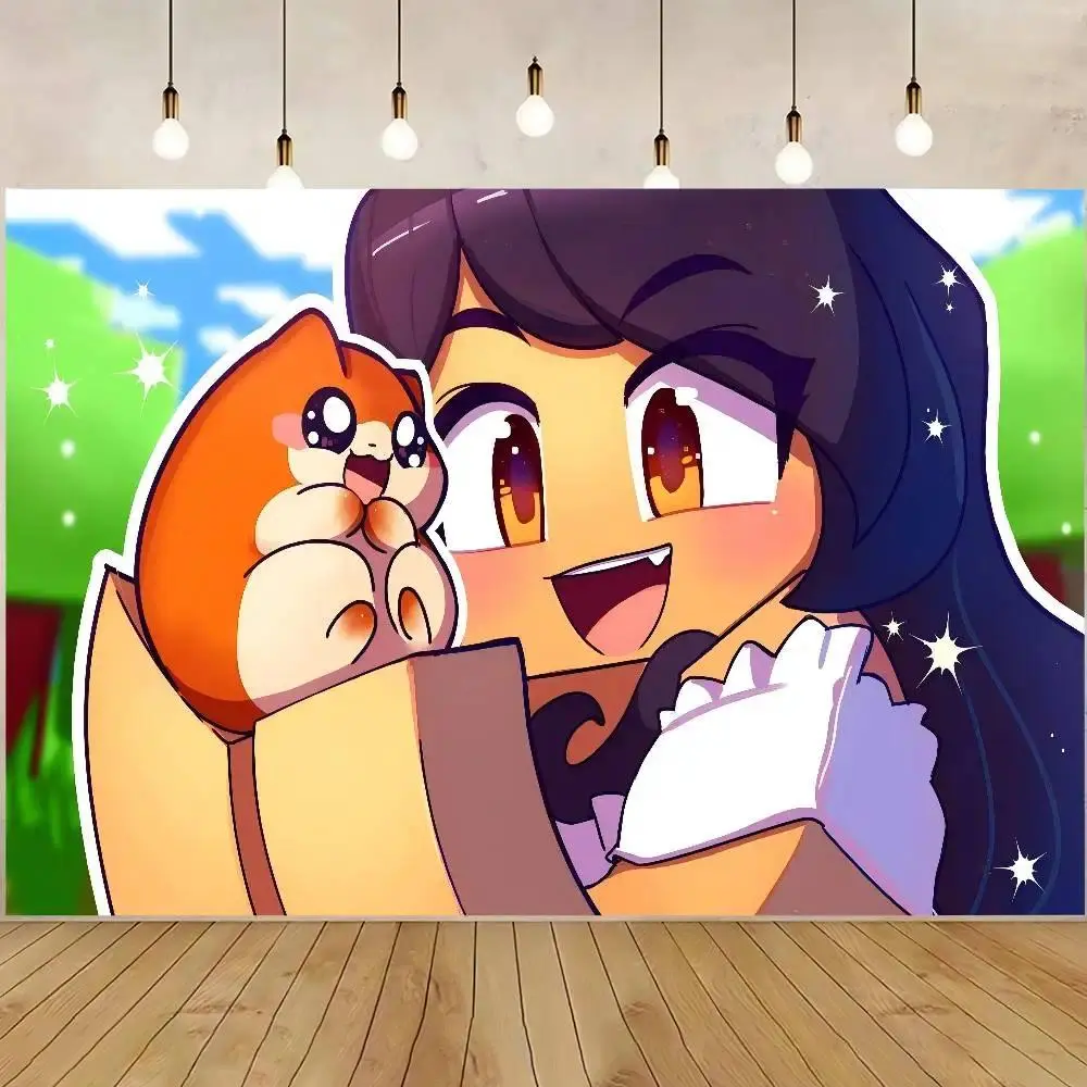Polyester Synthetic Pastel Cat & Aphmau Cartoon Print Rectangular Tapestry - 60in*40in(150cm*100cm) Lightweight Home Decor, Baby Shower Photography Backdrop, Machine Washable
