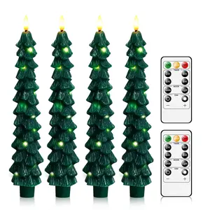 Christmas tree Flameless taper is made of real wax with upgrade built-in light string rods, Candles Flameless Window Candles with Remote Timer, Battery Operated 3D Wick LED Flickering  Taper  Candle  for  Home,Wedding,Party Decorations