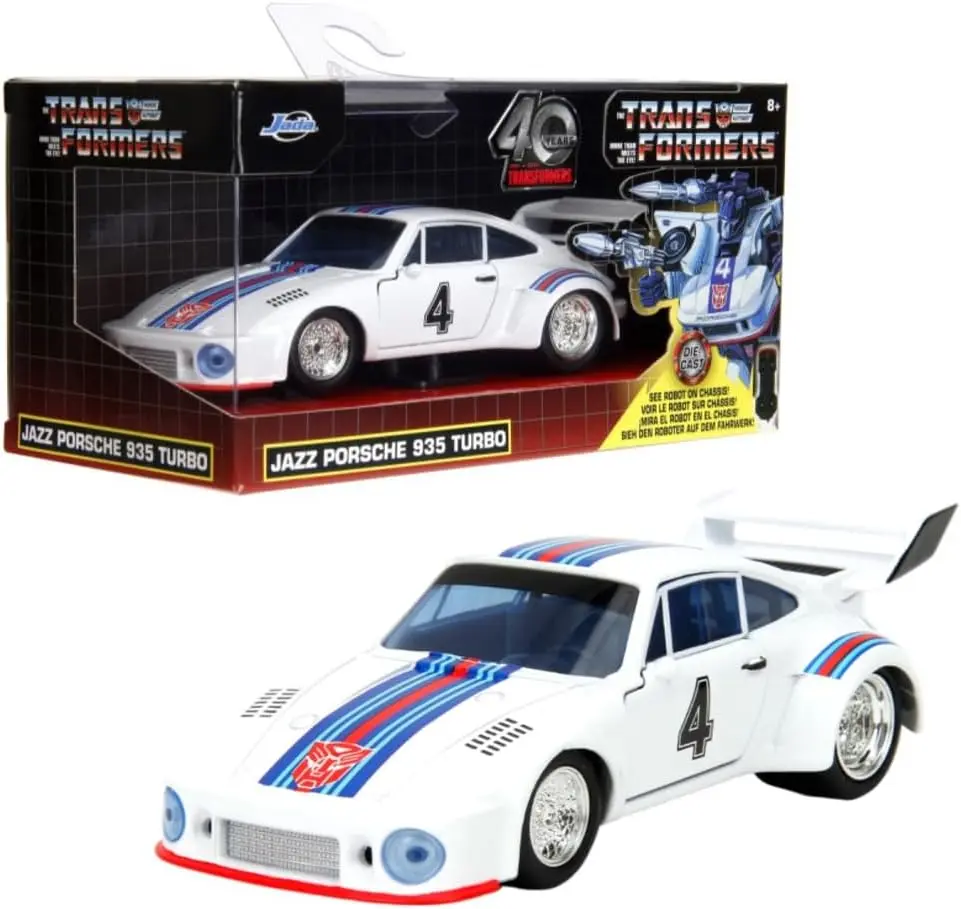 Jada Toys Porsche 935 Turbo No.4 Jazz White with Blue & Red Stripes Transformers Hollywood Rides Series 1:32 Diecast Model Car