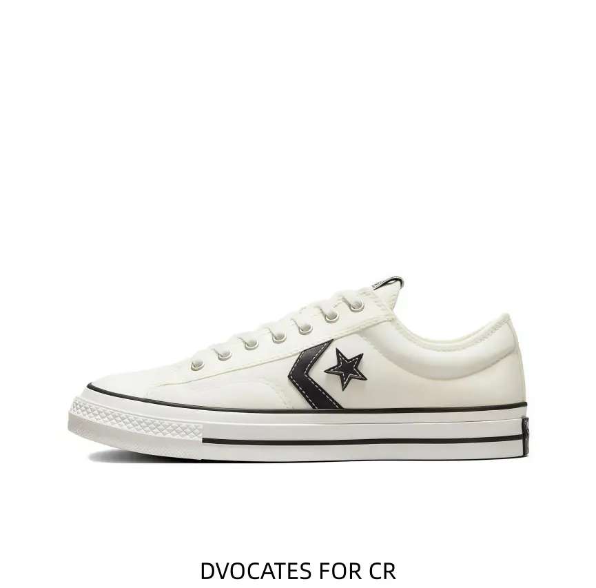 Breathable cream low-top athletic canvas shoes with classic black star graphic bring soft flat cushion, versatile footwear for all-season casual daily looks