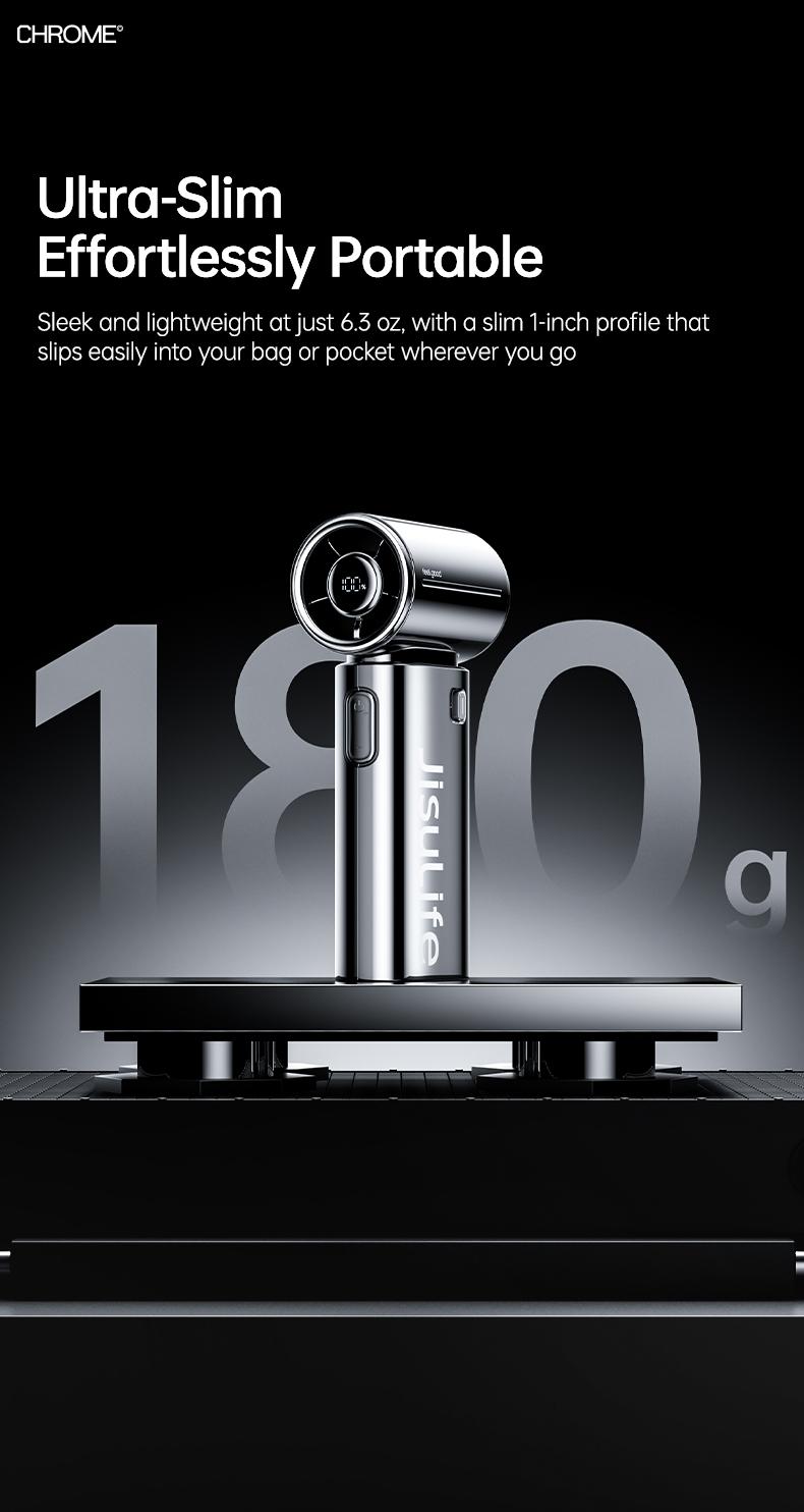 JISULIFE 2026 Life9s Chrome Portable Handheld Fan Turbo High Speed Cooling 18H 5000mAh Rechargeable Fashion Mini Fan Stylish Music Festival & Concert Accessory Valentines Day Gifts for Men Women