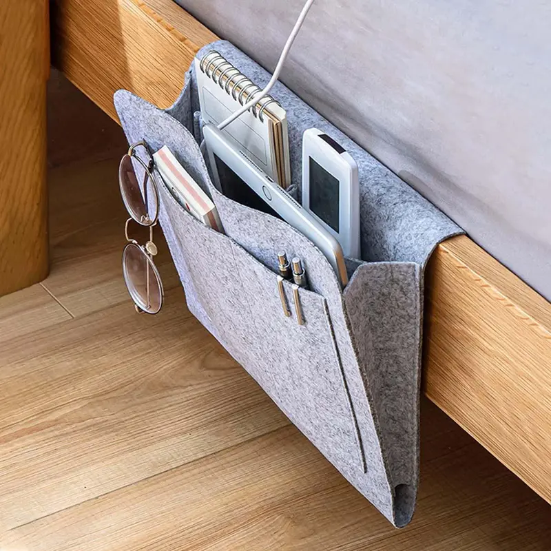 Felt Bedside Hanging Storage Bag, Hangable Storage 1 Count Mobile Phone Remote Control Tissue Storage Bag, Bedside Book Storage Hanging Bag, Home Organizer for Bedroom, Home Accessory Storage