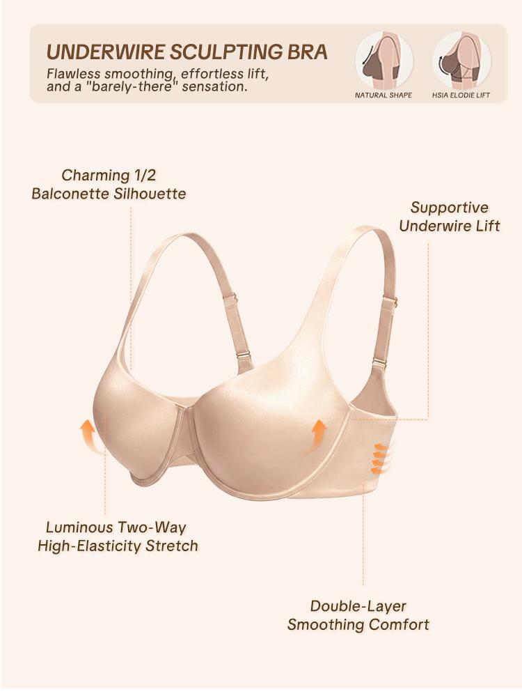 HSIA Elodie CloudSoft Unlined Seamless Smooth Satin-Like Underwire Elegant Balconette Bra High Stretch Fabric for Small Bust Non Padded Half Cup Bra Natural Lifting Snug Fit Comfortable Everyday Bra for Petite Women