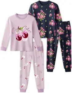Yoofoss Toddler Pajamas Girls 100% Organic Cotton 4 Piece Long Sleeve Fall Pajama Set Kids Pajamas Boys Snug Fit Pjs Set