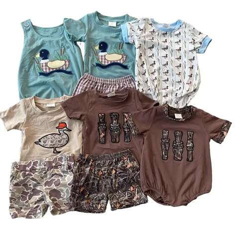Toddler Boy 2-Piece Baby Clothing Set - Camo Mallard Casual Basic Loose-Fit Summer Shorts Hunting Outfit, Two-Pieces