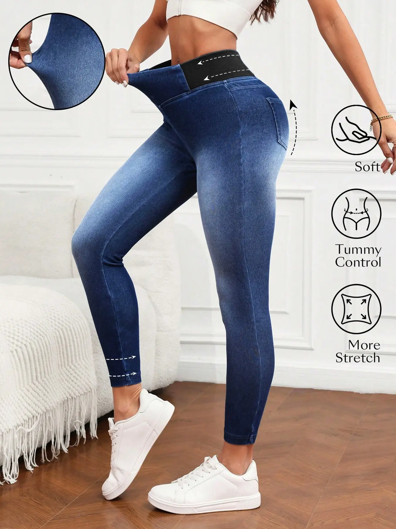Women's Casual Basic High Waist Skinny Stretchy Elastic Denim Jeans, Tummy Control Jeans Jeggings For Women Compression Fit Jeans, High Waisted Jeggings Bottom Pants