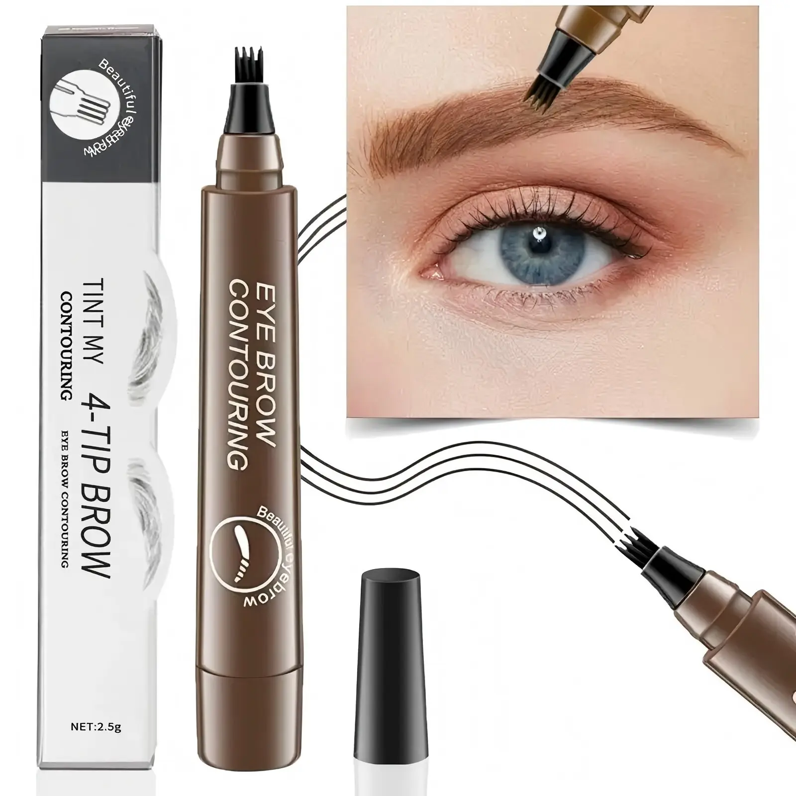 4-Claw Tip Waterproof Precision Eyebrow Pencil - Cosmetic Eyebrow Product with 24-Hour Wear, Smudge-Proof, Humidity-Resistant, Youth-Friendly, Precisely Applicable for All Skin Types, Single Item