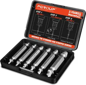 6- Damaged Screw Extractor Set, #0 - #4, Easy Out Left Hand Drill Bits & Spiral Flute Extractors for Broken, Stripped, Rusted  in Metal, , Automotive, Gifts for Men