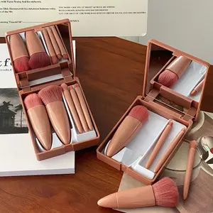 Portable Makeup Brush Set with Mirror Case, 5 Counts/set Mini Brushes, Suitable for Foundation & Makeup Application, Ideal Gift for Makeup Lovers, Cosmetic, Makeup Tool Set