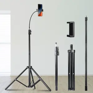 63" high cell phone tripod stand, gooseneck cell phone tripod stand, gooseneck is about 13.7", adjustable for iPhone stand, iPhone tripod stand for recording and watching cooking fitness