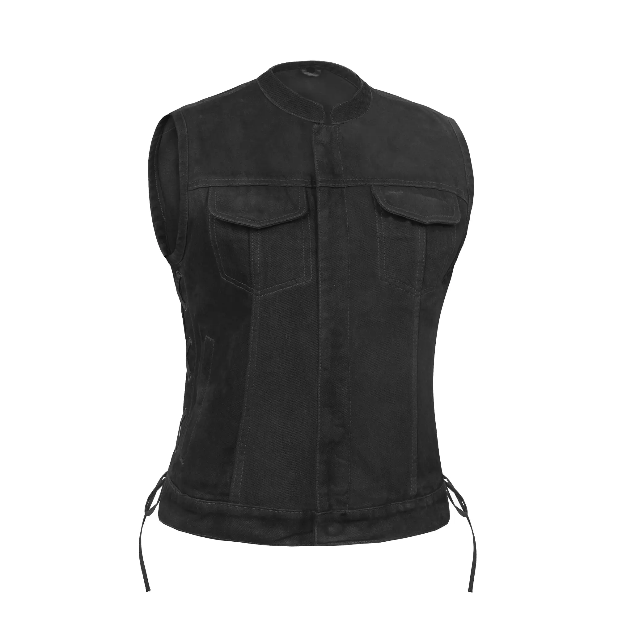 DANIEL SMART Seline Women's Denim Vest, Front Zipper, Concealed Pockets and Adjustable Laces, Multi-Size, Everyday
