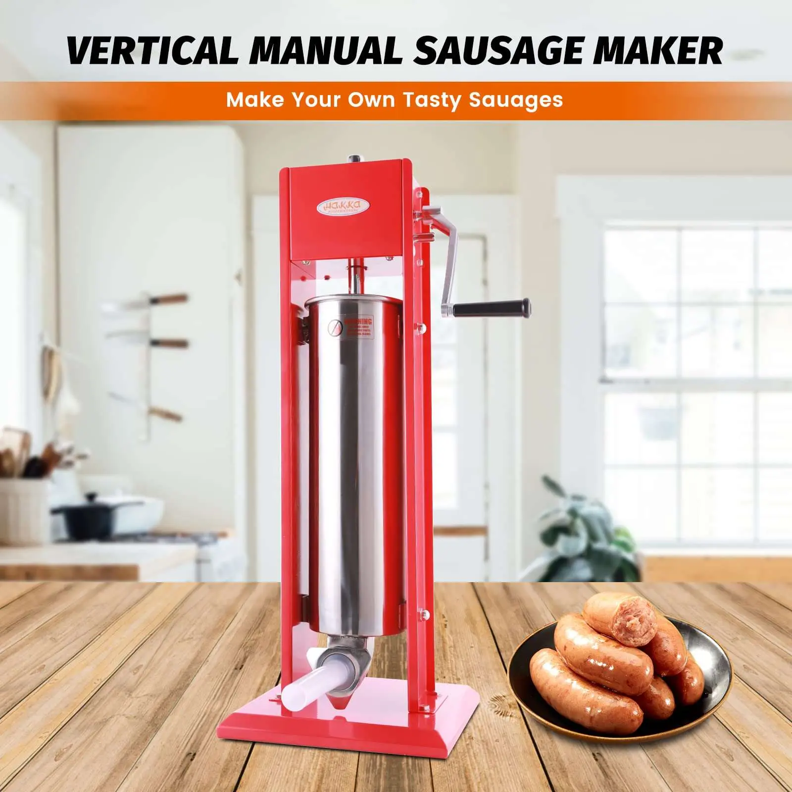 Hakka Manual Sausage Stuffer, 7L/15 lb Vertical Sausage Stuffer Machine, Dual-Speed Stainless Steel Sausage Maker & Meat Stuffer for Home Kitchen, Restaurant & Commercial Use