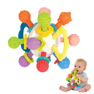 Montessori Sensory Teething Toy Twist Ball Teether Activity Toy with Rattle and Fun Bright Colors -  Develops Fine Motor Skills - 3 + Months