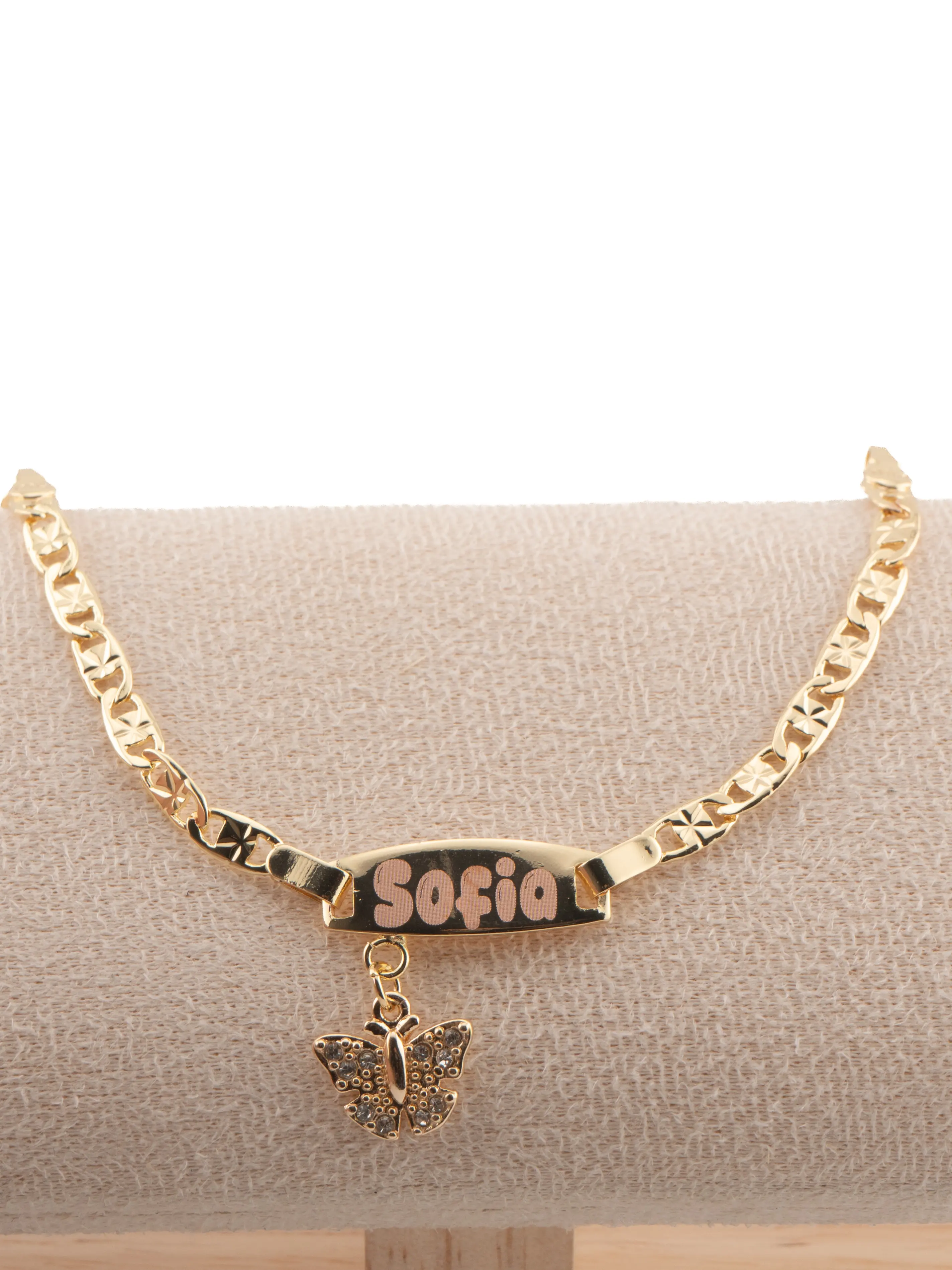 Gold Toned Bangle Jewelry for Baby, 6 in Personalized Bracelet with Butterfly Charm and Adjustable Fit for Casual Wear