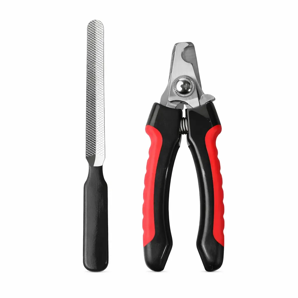 Pet Nail Clippers with Nail File – Stainless Steel, Non-Slip Handle – for Dogs and Cats