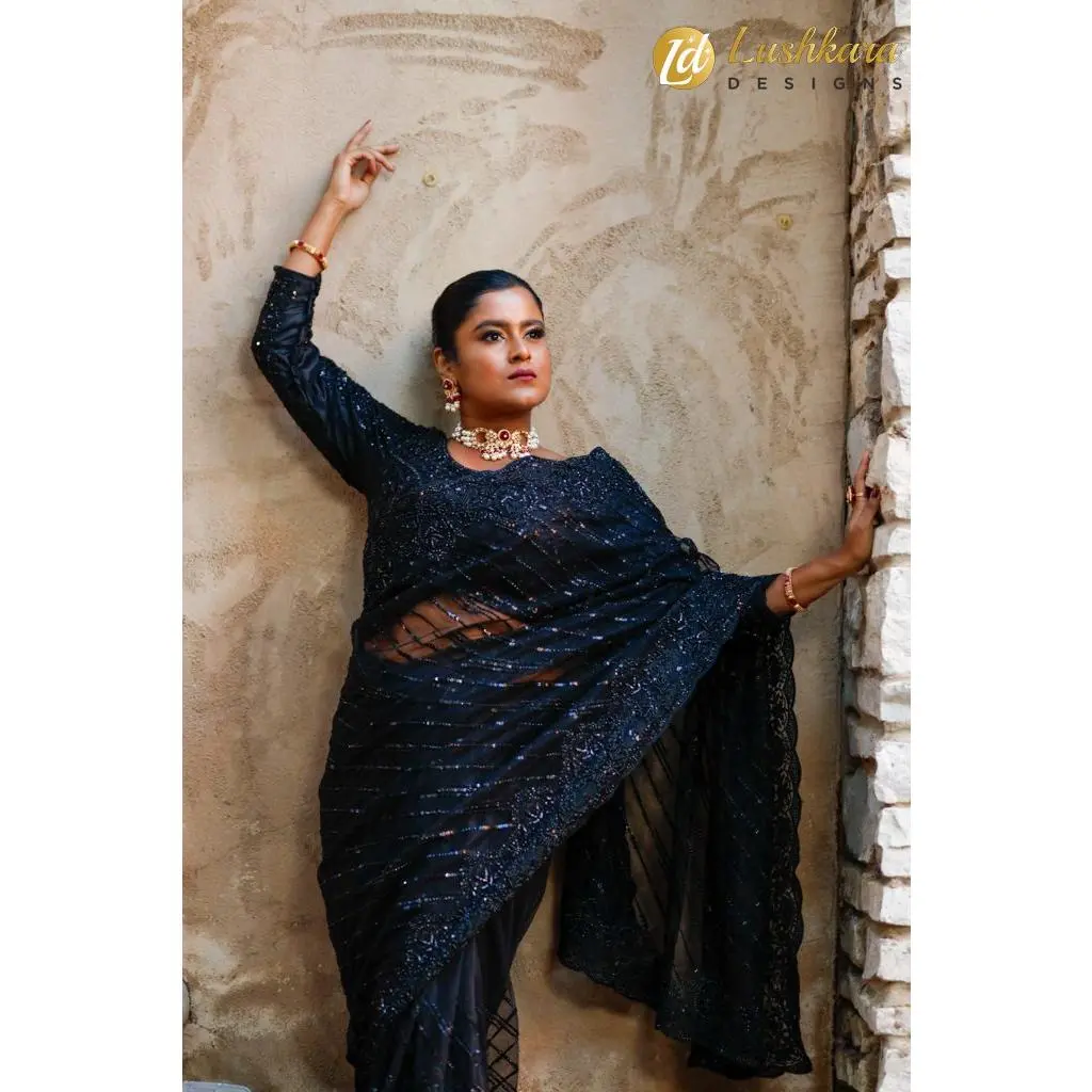 Lushkara Designs Midnight Black Embroidery Saree