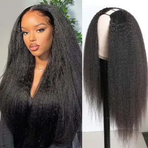 Klaiyi Kinky Straight V Part Wigs Human Hair Wigs for Women Natural Looking 180% Density