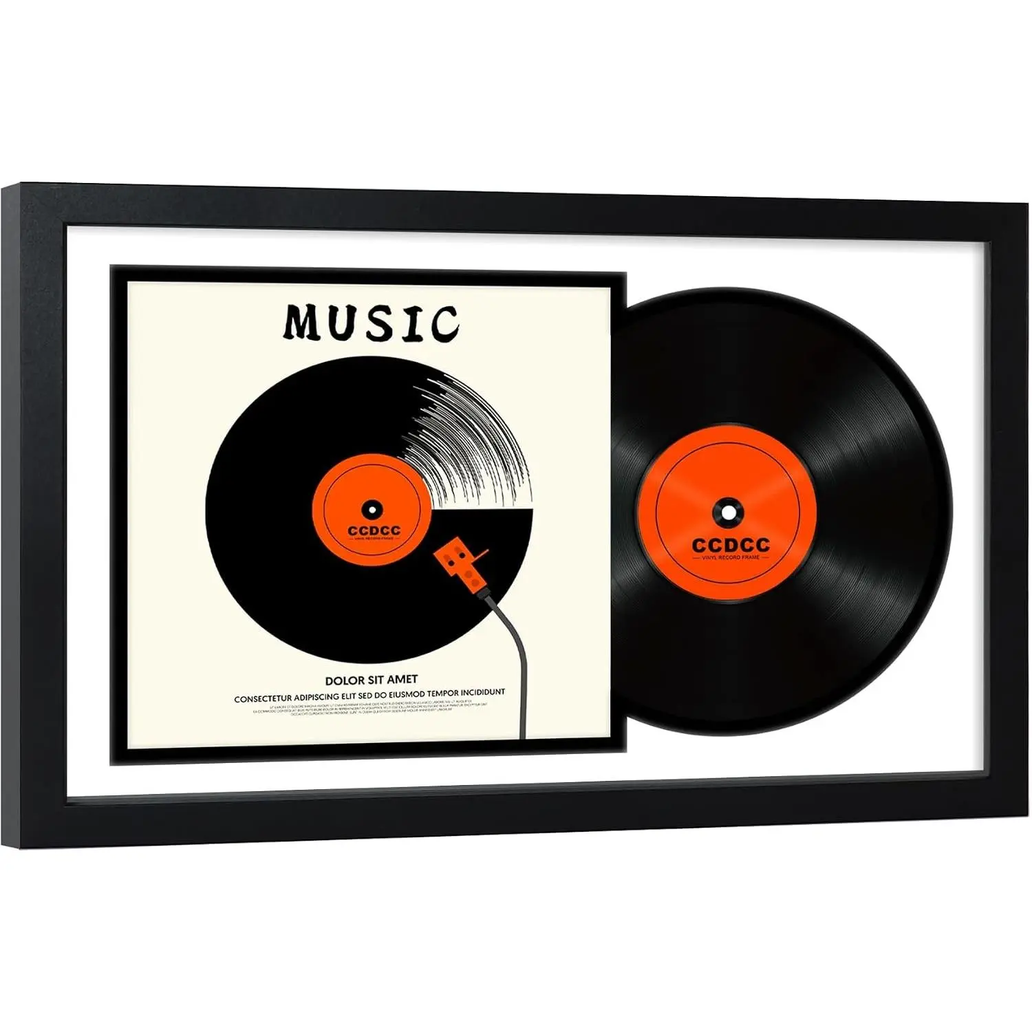 ccdcc 16.5x25 Vinyl Record Display Frame 1 Pack, Black Wooden Album Record Frame with Mats and Tempered Glass Cover for 12 By 12 Inch LP Record Cover