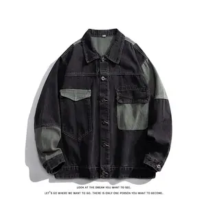 Men's Denim Jacket Oversize Spliced Color Blocking Spring Autumn Jacket Hip Hop Menswear Japanese Style Male Jeans Jacket