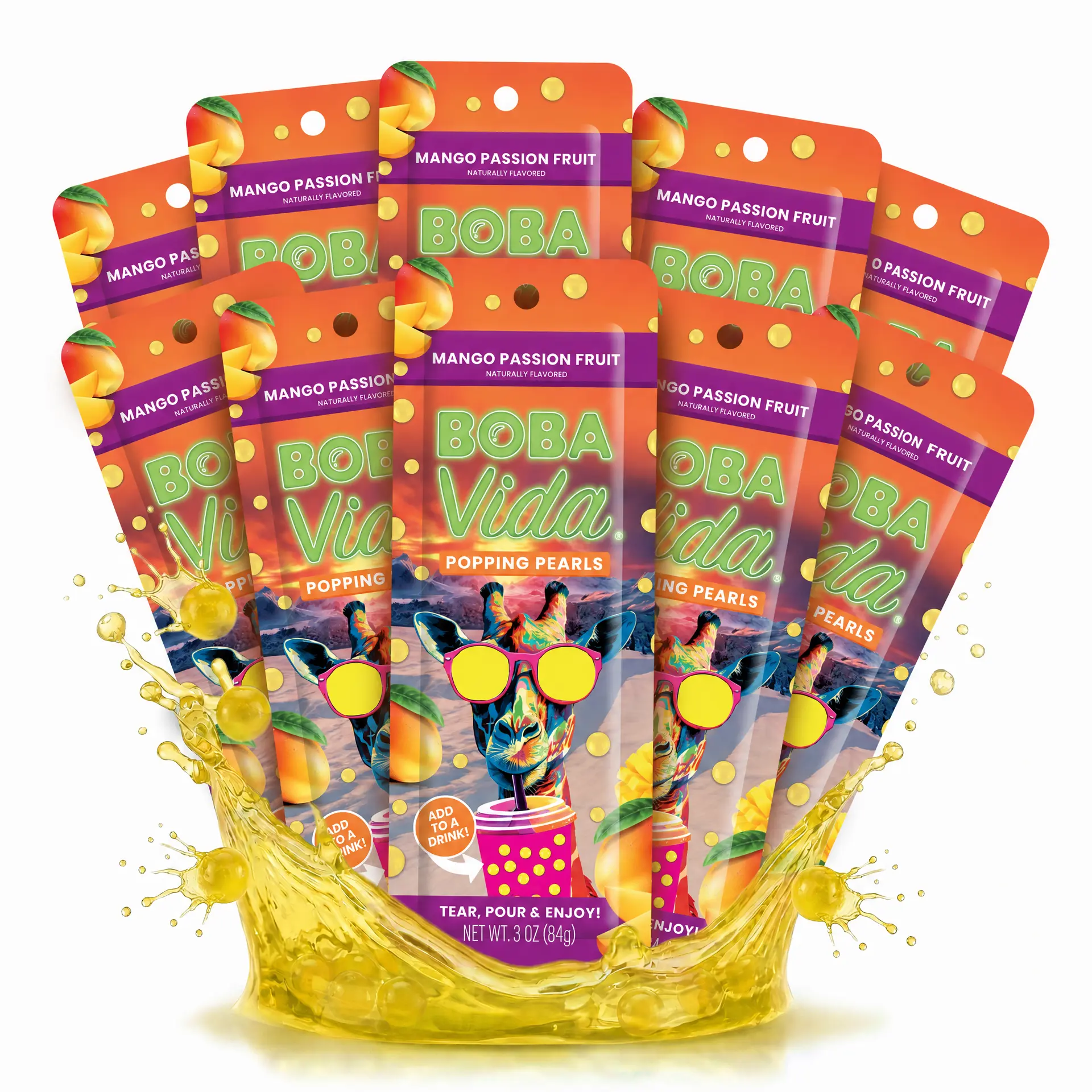 Exotic Flavor Paradise Popping Boba - Mango and Passion Fruit, Gluten-Free, Non-GMO, Vegan - Perfect for Drinks and Desserts