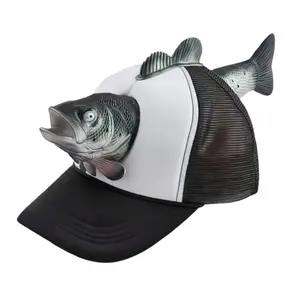 Funny 3D Fish Animal Trucker Hat Mesh One Size Novelty Fishing Hat Breathable Adjustable Fit Baseball Cap For Men Women