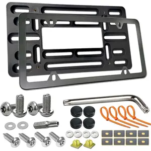 Front License Plate Bracket- Universal Bumper Mounting Kit, Car Tag Holder Adapter & Black Aluminum Plate Cover, Anti-Theft Lock Screw Bolt Caps, For Vehicle,Trailer,Truck