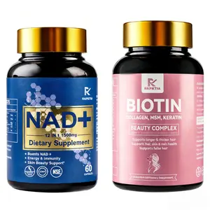 RAPKTIA Women's Beauty & Anti-Aging Bundle NAD+ 12-in-1 1500mg & Biotin Collagen Complex 60ct Each Supports Energy Hair Skin Health NSF GMP Certified