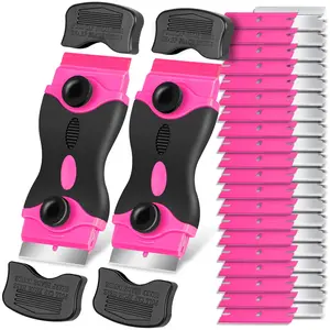 Razor Blade Scraper Tool Kit - 2Pack Razor Scrapers & 40Pcs Extra Blades, Plastic Paint Scraper Tool, Razor Scraper Tool for Glass Top Stove, Scrappers for Cleaning Window, Cooktop, Oven, Floor, 40Blades, Double-Sided,summervibes