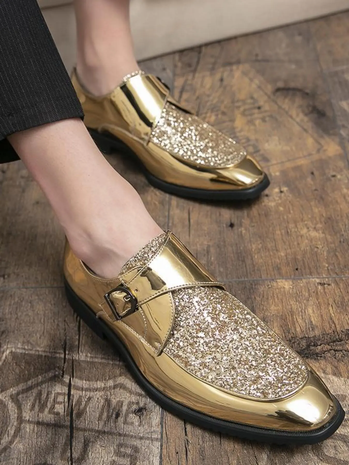 Men's Fashionable Glitter Design Slip on Flat Loafers, Casual Comfortable Buckle Decorated Walking Shoes for Daily Wear, Lightweight Breathable Shoes for Men, Footwear