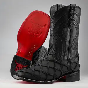 Matte Black Jumbo Pirarucu Print Boots - Square Toe